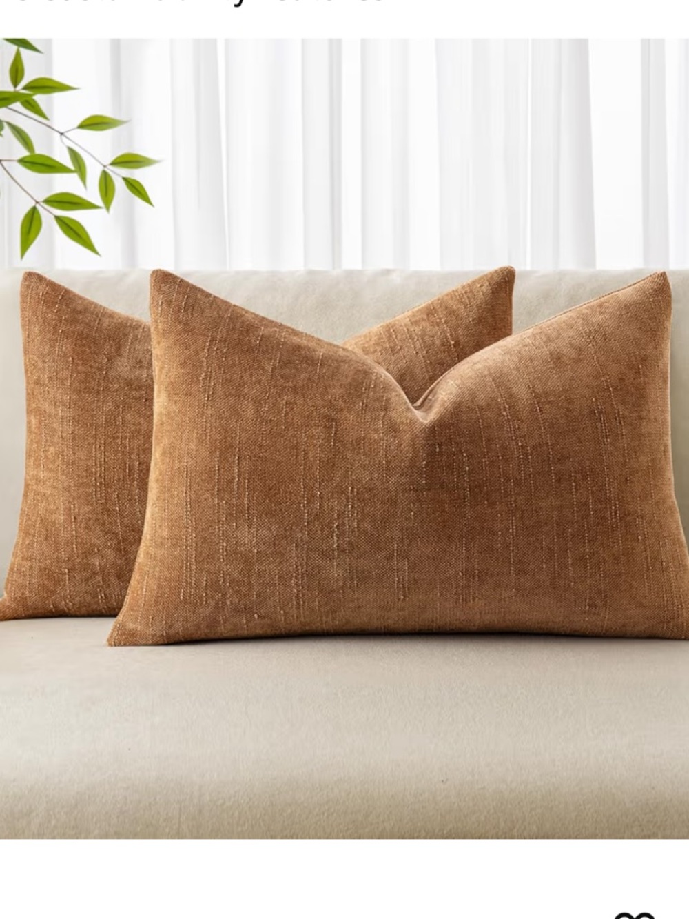 Soft Chenille Lumbar Throw Pillow Covers Rectangular 20x12” (2-pack) BRONZE